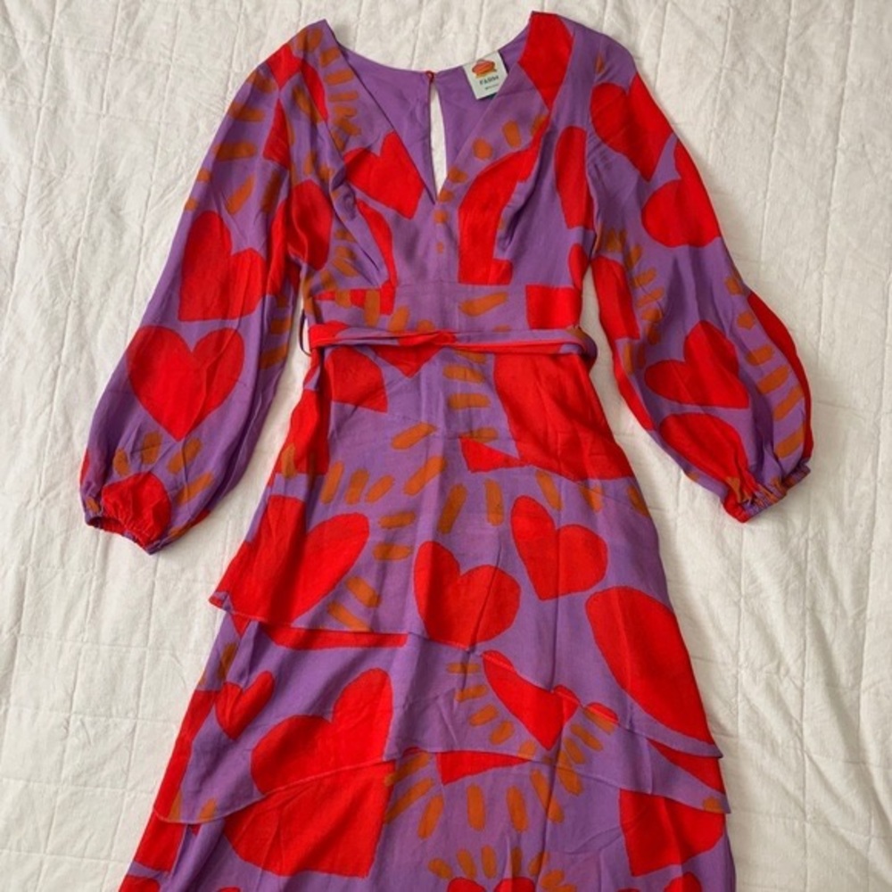 Farm Rio wild hearts layered midi dress, size 8, worn once